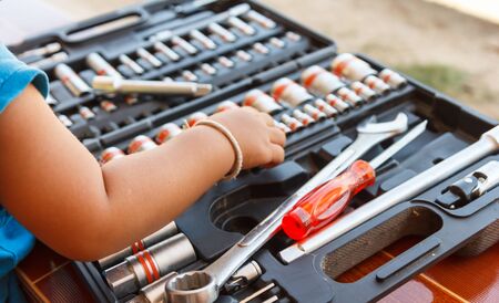 Thailand fun for the kids enjoyed playing with tools,Learning technical skills usage.の写真素材