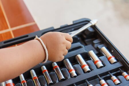 Thailand fun for the kids enjoyed playing with tools,Learning technical skills usage.の写真素材