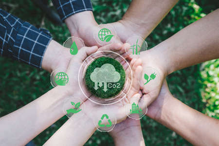 Hands adult Teamwork harmony Holding earth on hands. Sustainable development and business based on...