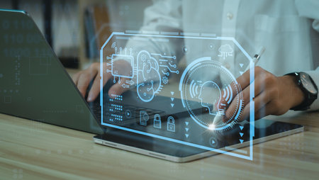 Futuristic technology.Virtual assistant on internet. Chatbot conversation Ai Artificial Intelligence...
