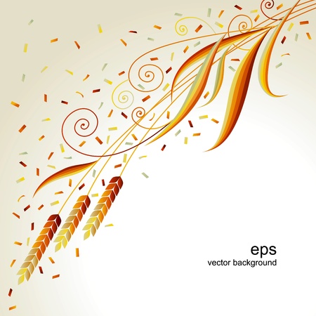 Autumn background with ears, leaves and curlsのイラスト素材