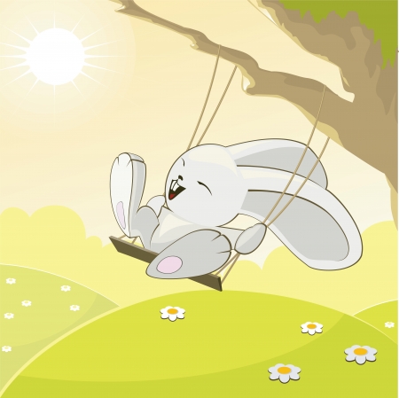 The funny rabbit on a swing in the sunny day.のイラスト素材