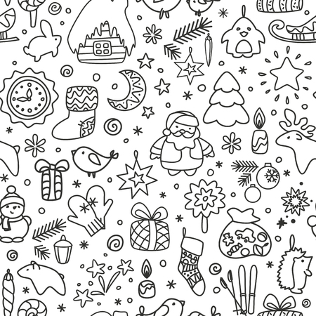 Seamless texture with icons - New Year, Christmas, winter. A vector.のイラスト素材