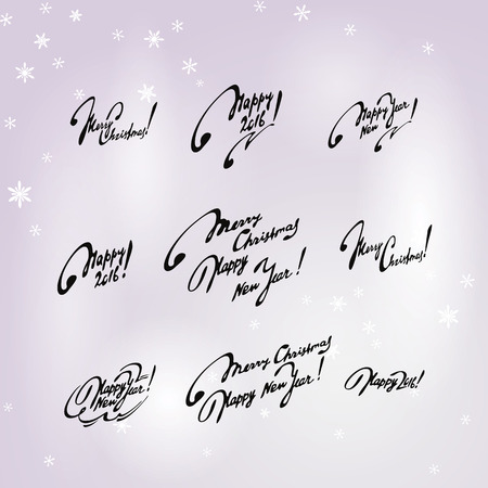 "Merry Christmas, Happy New Year" Easy background with snowflakes and inscription. A vector.のイラスト素材
