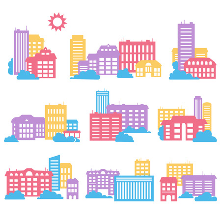 Silhouettes of buildings. Urban cityscape. Vector illustration.のイラスト素材