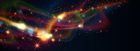 Transparent color waves. Background of glowing light effect. Shining glitter particles allocated on neutral background. Space for your message. Eps 10 vector illustration.のイラスト素材