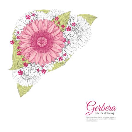 Flowers bouquet - Summer background with Gerbera. Hand drawn vector illustration.のイラスト素材