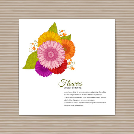 Flowers bouquet - Summer background with Gerbera. Hand drawn vector illustration.のイラスト素材