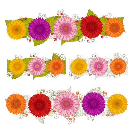 Flowers bouquet - Summer background with Gerbera. Hand drawn vector illustration.のイラスト素材