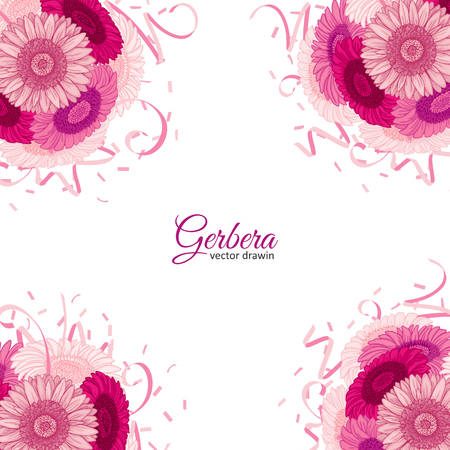 Flowers bouquet - Summer background with Gerbera. Hand drawn vector illustration.のイラスト素材