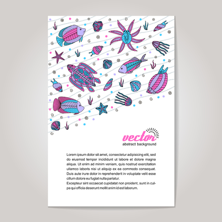 Background. Hand drawing - mollusk, octopus, starfish. Bright stylized vector illustration.のイラスト素材