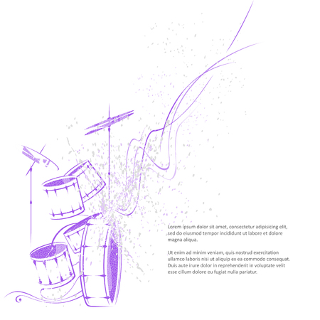 Simplified vector illustration - drum set. Music, Notes, lines.のイラスト素材