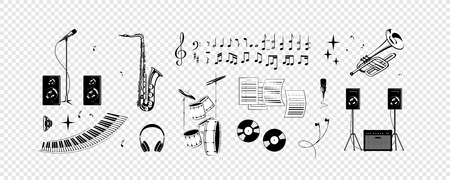 Set - notes, musical instruments, sound. Simplified vector illustration - Music.のイラスト素材