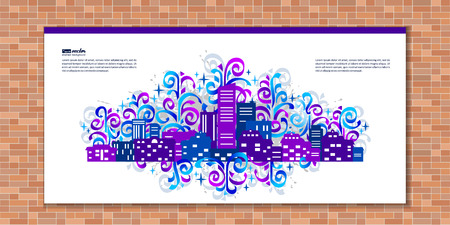 Vector compositions with Silhouettes of buildings, paint drops, elements of graffiti. Urban cityscape.のイラスト素材