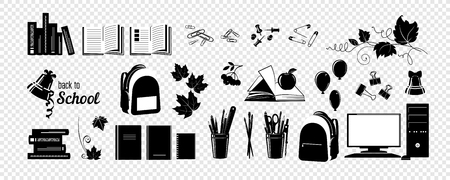 School goods, office supplies - books, globe, telescope, microscope, pencil, etc. Back to school. Eps10 vector set.のイラスト素材