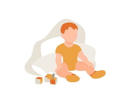 Drawing of a seated child with toys. Eps 10  vector illustration.のイラスト素材