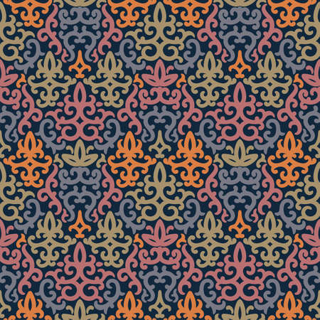 Seamless pattern with magic flowers and leaves. Floral drawing with line-art.