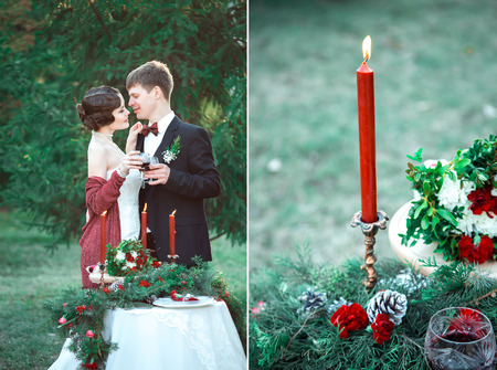 the bride and groom, sincere feelings, a holiday for two, a wedding in retro styleの写真素材