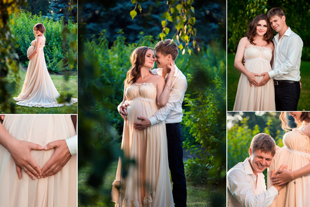pregnancy, tenderness, husband and wife waiting for baby, happiness, beautiful pregnantの写真素材