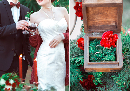 the bride and groom, sincere feelings, a holiday for two, a wedding in retro styleの写真素材