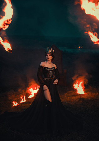 dark evil queen sneaks through the stone canyon, Lady of fire, wild Princess, vampire, thigh toning, creative color, dark-Bohoの写真素材
