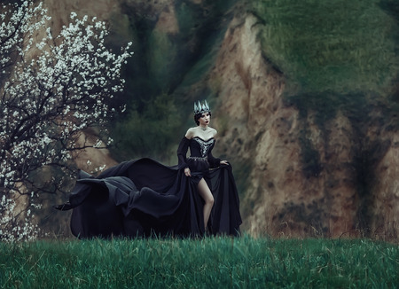 dark evil queen sneaks through the stone canyon, Lady of fire, wild Princess, vampire, thigh toning, creative color, dark-Bohoの写真素材
