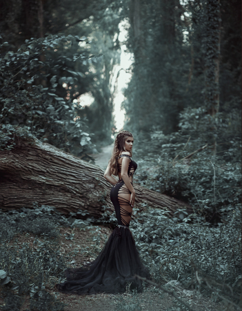 The evil queen is walking in the woods. Wild Princess , vampire, creative color, dark bohoの写真素材