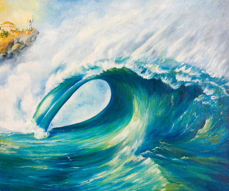 A huge wave rolled ashore .Oil painting on canvasの写真素材