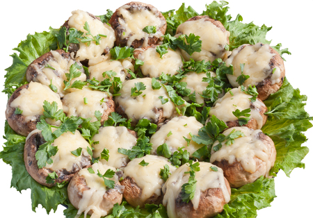Delicious stuffed mushrooms with meat and cheese.の写真素材