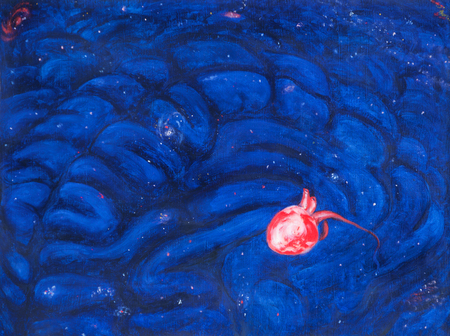 Allegory Of The Universe. Space is mind, and Earth is heartの写真素材