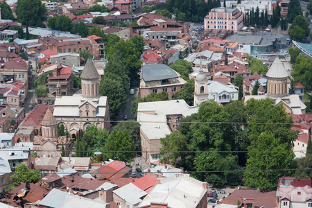 TBILISI, GEORGIA - AUGUST 08, 2013: Top view of Tbilisi from the Narikala fortress. Tbilisi is the capital of the Republic of Georgiaのeditorial素材