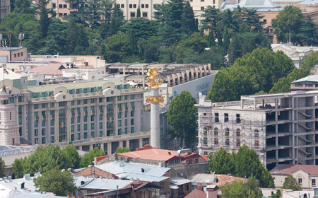 TBILISI, GEORGIA - AUGUST 08, 2013: Top view of Tbilisi from the Narikala fortress. Tbilisi is the capital of the Republic of Georgiaのeditorial素材