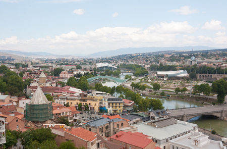 Tbilisi, Georgia-August 08, 2013: top view of the historical center of Tbilisi from Narikala fortress. Tbilisi is the capital of Georgiaのeditorial素材