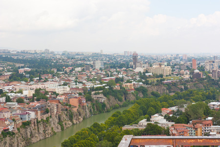 TBILISI, GEORGIA - AUGUST 08, 2013: Top view of Tbilisi from the Narikala fortress. Tbilisi is the capital of the Republic of Georgiaのeditorial素材