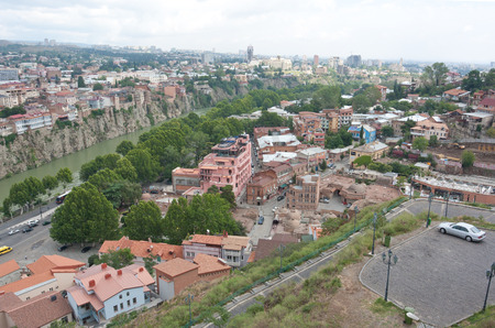 Tbilisi, Georgia-August 08, 2013: top view of the historical center of Tbilisi from Narikala fortress. Tbilisi is the capital of Georgiaのeditorial素材