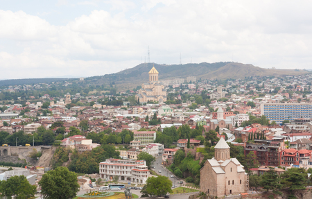 Tbilisi, Georgia-August 08, 2013: top view of the historical center of Tbilisi from Narikala fortress. Tbilisi is the capital of Georgiaのeditorial素材
