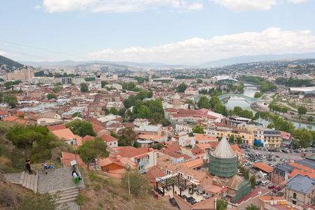 Tbilisi, Georgia-August 08, 2013: top view of the historical center of Tbilisi from Narikala fortress. Tbilisi is the capital of Georgiaのeditorial素材