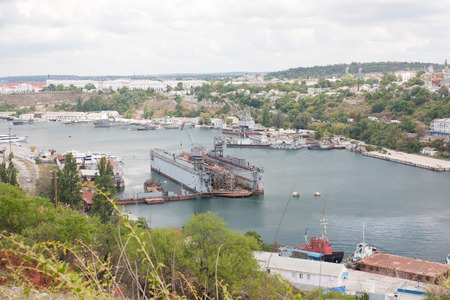 SEVASTOPOL, CRIMEA- AUGUST 13,2012. View of the Sevastopol  overcast day . Sevastopol is a large industrial city and a military base in the Crimea .のeditorial素材