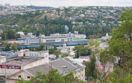 SEVASTOPOL, CRIMEA- AUGUST 13,2012. View of the Sevastopol  overcast day . Sevastopol is a large industrial city and a military base in the Crimea .のeditorial素材
