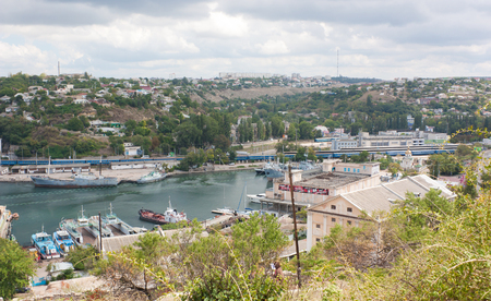SEVASTOPOL, CRIMEA- AUGUST 13,2012. View of the Sevastopol  overcast day . Sevastopol is a large industrial city and a military base in the Crimea .のeditorial素材