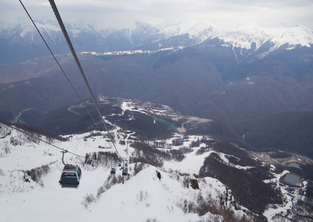 Sochi, Russia- April 14, 2014: The view of the winter mountains in the vicinity of the ski resort Rosa Khutor.のeditorial素材
