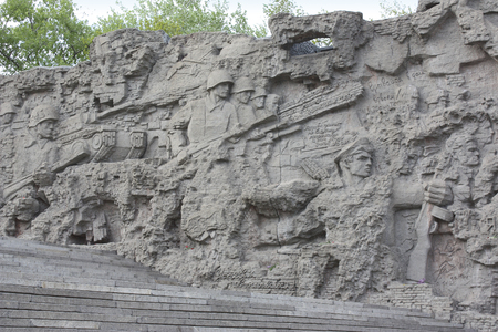 VOLGOGRAD,  RUSSIA - MAY 8, 2011. Sculpture in the historical memorial complex "Mamaev Kurgan" in Volgogradのeditorial素材