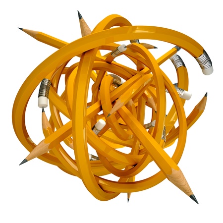 Yellow pencil caught in a tangle, 3d renderの写真素材