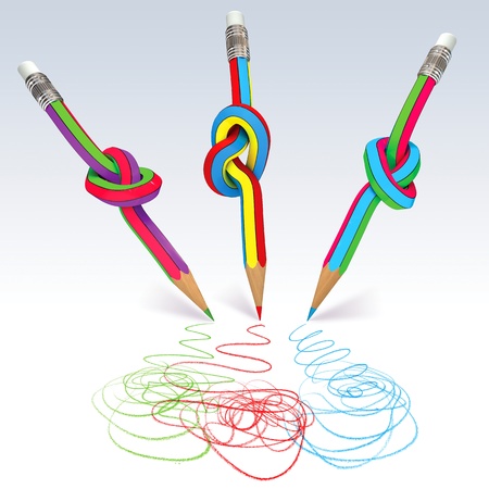 Pencil tied to a node, 3d renderの写真素材