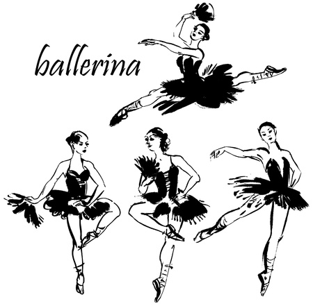 Four dancing ballerina, monochrome pictureのイラスト素材