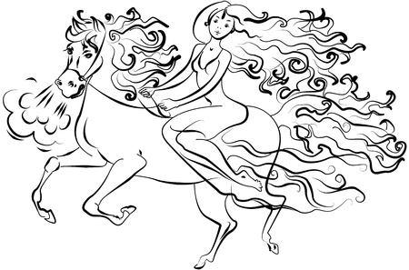 Girl sitting on a horse, vector illustrationのイラスト素材