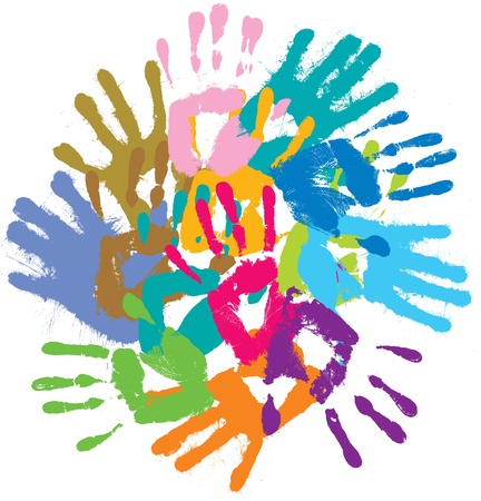 Multi-colored handprints. Vector illustrationのイラスト素材