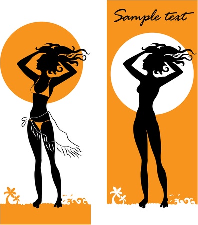 Dark-skinned girl standing on the beach. Vector illustrationのイラスト素材