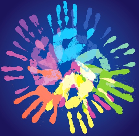 Multi-colored prints of the hands, vector illustrationのイラスト素材