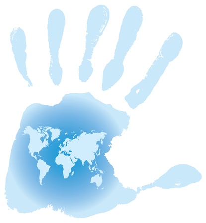 Handprint, map of the World, vector illustrationのイラスト素材